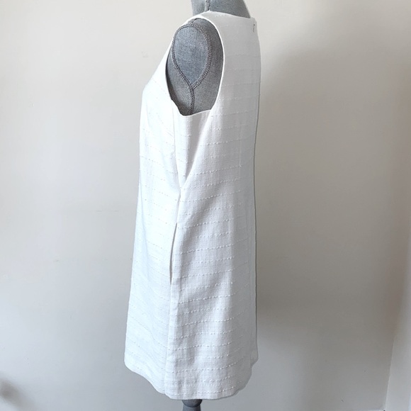 Loft Sleeveless Textured Tweed V Neck Cotton Shift Career Dress White Size 8 - Picture 8 of 16